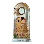 Ceas de birou din sticla optica, cu decor aurit, Klimt Kiss, 23 cm 66523241, 