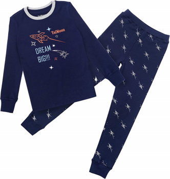 Set bluza si pantaloni de pijama pentru baieti TaiMoon, bumbac/elastan, albastru inchis, 12-13 ani