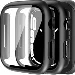 Set 2 carcase protectie ecran pentru Apple Watch Series 8 si seria 7 41 mm QHOHQ, negru, sticla/plastic