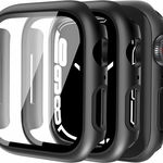 Set 2 carcase protectie ecran pentru Apple Watch Series 8 si seria 7 41 mm QHOHQ, negru, sticla/plastic