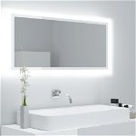 Oglindă de baie cu LED, alb extralucios, 100x8,5x37 cm, rivani