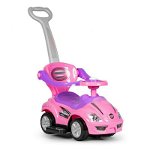 Masinuta Ride-On pentru copii, Multistore, Deluxe Mega Car, volan cu clanxon, spatar si balustrade de protectie, maner de ghidare, suport picioare, element anti-rasturnare, Roz