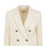 Peserico PESERICO Wool and linen canvas double-breasted blazer IVORY, Peserico
