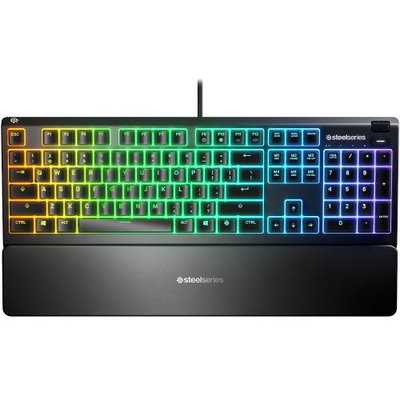 Tastatura gaming SteelSeries Apex 3, Iluminare RGB, IP32 water resistant, Layout US, Negru