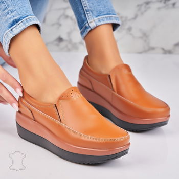 Mocasini dama Piele Naturala Camel Wini A4541, Botinelli