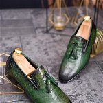 Pantofi Mocasini verzi din piele naturala Croc Edition - P1050, 