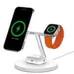 Incarcator Wireless 3-in-1 Belkin Boost Charge Pro, 15W, MagSafe, Stand, AirPods, Apple Watch + Adaptor AC (Alb), Belkin