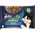 Hrana umeda pentru pisici Felix Sensations Somon cu Creveti, Pastrav cu Spanac in Aspic, 4 x 85g