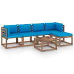 vidaXL Set mobilier de grădină cu perne albastru deschis, 6 piese, vidaXL