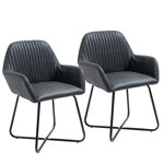 Set 2 scaune ergonomice Homcom, Cu brate, Piele ecologica/Metal, 60x56.5x85cm, Negru