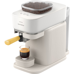Espressor Philips Baristina BAR300/03, 1500W, 16 bar, 1.2 L, portafiltru, cu functie extra-shot, rasnita ceramica, nivel ideal de macinare, presiune exacta, dozaj precis, tava detasabila, alb
