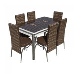 Set Lara, masa extensibila cu 6 scaune print, maro, 130 165x80x79 cm, Uzunefe