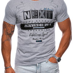 EDOTI, Tricou din bumbac cu imprimeu text, Negru/Gri melange, XL EDOTI, Tricou din bumbac cu imprimeu text, Negru/Gri melange, XL