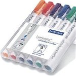 Set 6 Markere pentru Whiteboard STAEDTLER Lumocolor 351WP6, Multicolor, Varf Rotund 2 mm, DrySafe, Staedtler