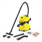 Karcher Aspirator multifunctional WD 4 Car 13481160, 1000 W, 20 L, Aspirare uscata/umeda, Sistem de blocare 'Pull & Push', Accesorii aspirare masina, Negru/Galben