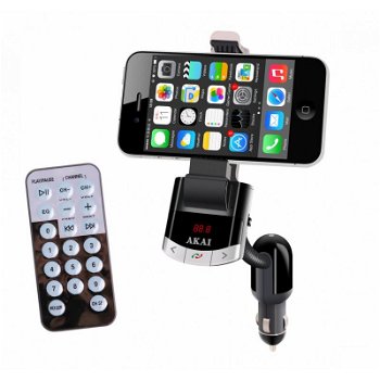 Modulator FM Akai, Bluetooth, suport telefon, telecomanda inclusa, Negru