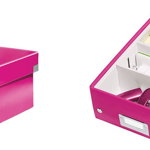Cutie depozitare Leitz WOW Click & Store Organizer, carton laminat, mica, rapid de asamblat, pliabila, roz, Leitz