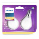 Set 2 becuri LED Philips lustra E14 4.3W 40W 470 lm A++ lumina alba calda 8718696751411