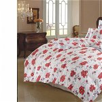Lenjerie de pat cu bujori rosii (bumbac 100%), 2 persoane, 180x220, ALIZE, Armonia Textil