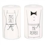 Set 2 recipiente sare si piper Mrs.Salt Mr.Pepper, portelan, multicolor,8x4 cm, Casablanca
