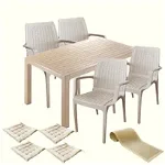 Mobila gradina CULINARO VINI, masa 90x150x75cm, 4 scaune 58,5x56,5xH85cm polipropilena/fibra sticla culoare cappuccino, 4 perne scaun, traversa, Culinaro