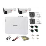 Kit supraveghere video 4 camere 2MP, 2 camere Hikvision cu Infrarosu 40m si 2 Rovision cu 40m IR, accesorii incluse, Hikvision