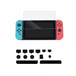 Kit de protectie 2 in 1 DOBE pentru Nintendo Switch folie de sticla si dopuri anti-praf negru