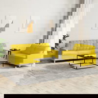 vidaXL Set de canapele cu perne, 2 piese, galben deschis, textil, vidaXL