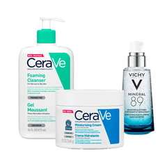 Pachet de rutină unisex Vichy Mineral 89 50ml +Cerave gel spumant 473ml+Cerave cremă hidratantă 340gr, Vichy