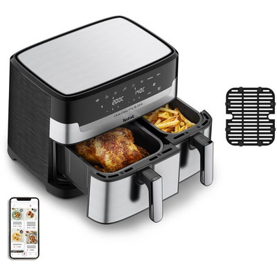 Friteuza, Tefal, Dual Easy Fry & Grill EY905D10, 8L, 2700W, 2 sertare, 8 programe automate