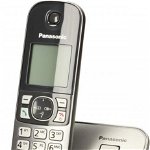 Telefon fix fara fir Panasonic KX-TG6821PDM, ecran LCD monocrom de 1,8 inch, Gri, Panasonic