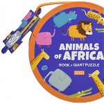 Set carte + puzzle urias cu 30 de piese - Animale din Africa, 