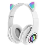 Casti wireless pliabile cu urechi de pisica iluminate LED, Bluetooth 5.0, Bass Stereo, ALB, 
