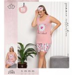 Pijama Dama batal roz maiou cu imprimeu si pantaloni scurti PJD093, 