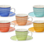 Set 6 cesti de cafea cu farfurie Iris Kaleido, Tognana Porcellane, 80 ml, portelan New Bone China, multicolor, Tognana Porcellane