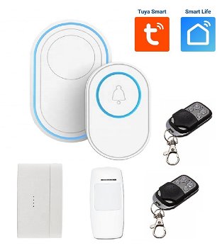 Kit securitate, sonerie inteligenta WiFi, Tuya, Smart Life, detector miscare, senzor magnetic si telecomanda, 