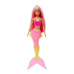 Papusa Barbie Sirena Dreamtopia cu par roz Mattel, 3 ani+ 