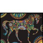 Planșă de colorat din catifea, cu 36 carioci – Mandala cal (70 x 50 cm)