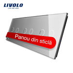 Panou din sticla Livolo VL-P702/02-4I, gri, pentru 2 x intrerupator dublu cu touch