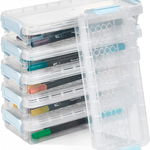 Set de 6 cutii de depozitare pentru carioci La Llareta, plastic, transparent/albastru, 20,4 x 8,2 x 3,6 cm
