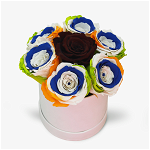 Cutie cu 7 trandafiri criogenati multicolor - Standard, Floria
