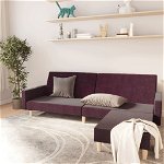 Canapea extensibila cu 2 locuri si taburet vidaXL, violet, textil, 220 x 84,5 x 69 cm, 29.7 kg