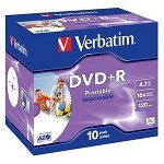 Mediu stocare Verbatim DVD+R 4.7GB 16x ID brand Wide Inkjet Printable jewel case 10 buc