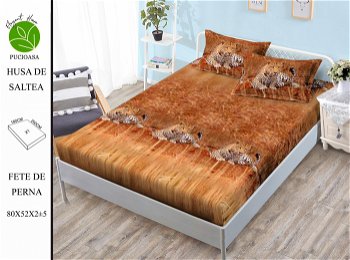 Husa de pat cu elastic 180x200 din Bumbac Finet + 2 Fete de Perna - Leopard Jungla, ELEGANT HOME PUCIOASA