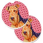 Caroline`s Treasures Airedale Hearts Love and Valentine`s Day Portrait Set of 2 Cup Holder Car Coaste Roşu Large, 