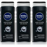 NIVEA MEN Active Clean Gel de duș pentru bărbați ambalaj economic 3 x 500 ml, Nivea