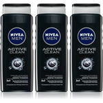 NIVEA MEN Active Clean Gel de duș pentru bărbați 3 x 500 ml(ambalaj economic), Nivea