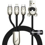 Cablu incarcare spliter Baseus 3 in 1, Micro-USB, Type-C, Lightning, fast charge 3.5A, LED, 1.2 metri, negru