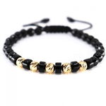 Bratara cu snur Reglabil, Bile de Aur 14K, Pietre Onix 6 mm, OnixBox