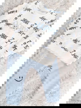 Compleu din bumbac cu mesaj HAPPY bleu